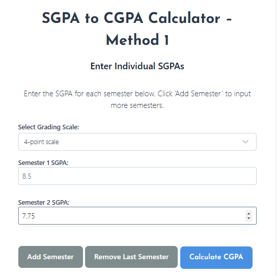 SGPA to CGPA Calculator