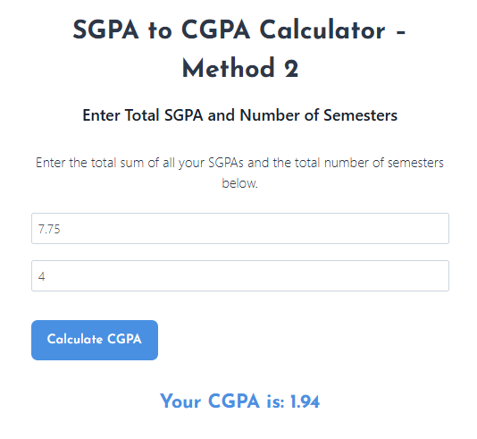 SGPA to CGPA Calculator